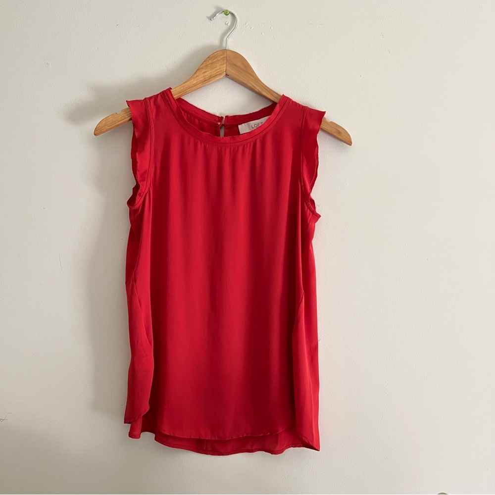 LOFT Flutter Sleeveless Blouse in Muted Red
